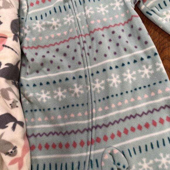 Carters Fleece Sleepers Footed 12 Months Set of 2 Cream Penguins Mint Green - Picture 5 of 8